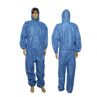 Waterproof Disposable Protective Coverall Zipper Front Microporous 50-65gsm White Blue
